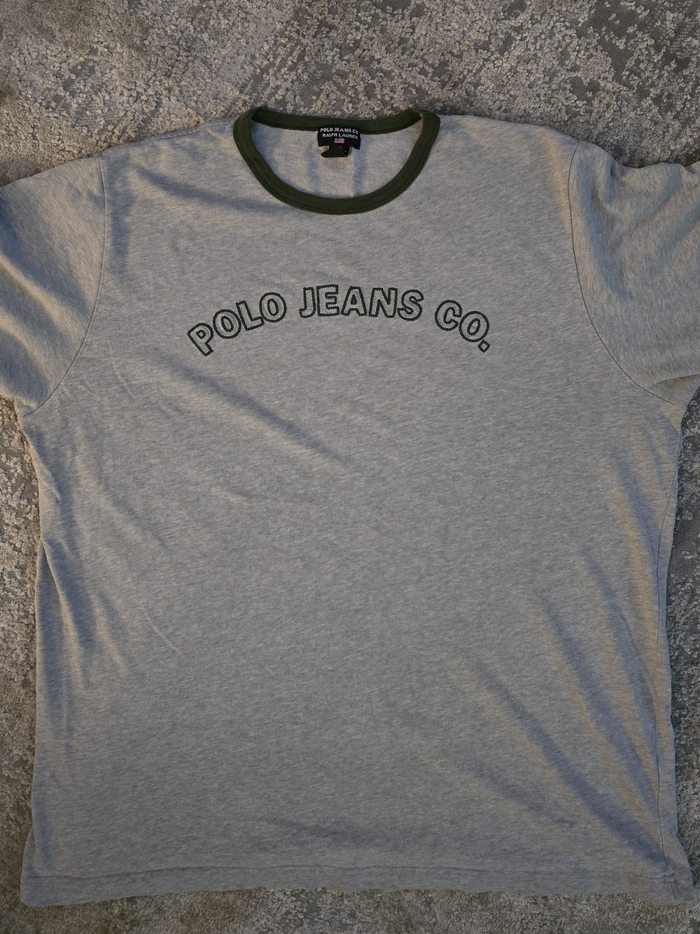 Vintage Ralph Lauren Polo Jeans Co. Gray Short-Sleeve Tee with Green Ringer
